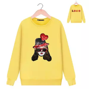Fancy Hoodie Fashion Without Hood Custom French Terry Funnel Neck Girl Fleece Cotton Cloth Sequin Pullover Round Sweatshirt 
